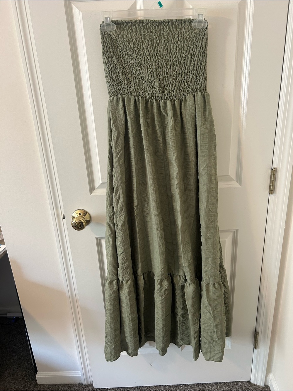 SHEIN Olive Green Strapless Smocked Maxi Dress